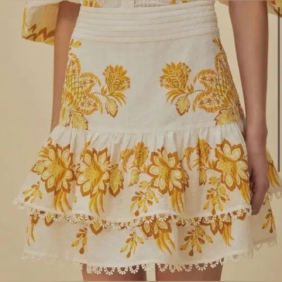 FARM Rio Aura Floral Embroidered Layered Ruffle Skirt in Floral Off-White XXS - Picture 1 of 16